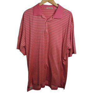 Peter Millar Golf Polo Shirt Mens SZ L Short Sleeve Pink W Yellow Stripes Cotton